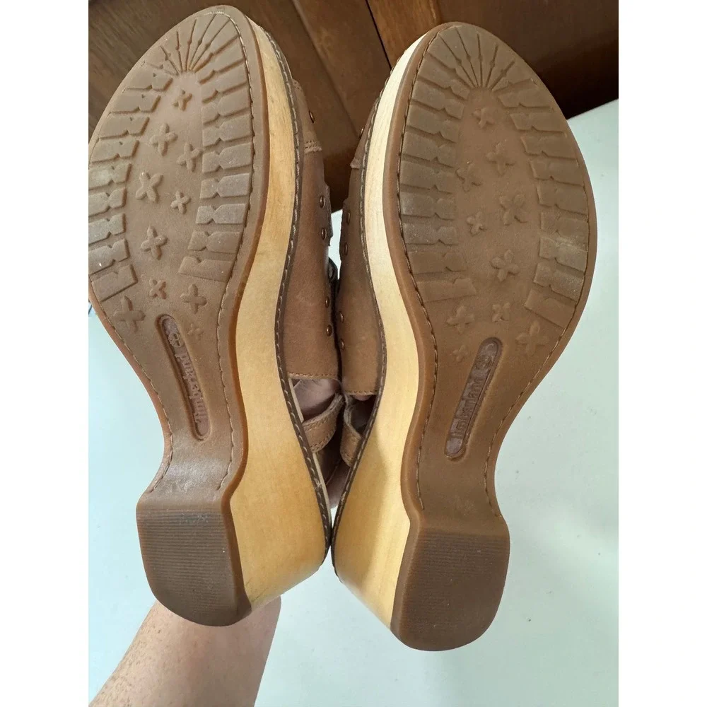 Timberland Earthkeepers Brown Leather Wood Wedge Sandals Womens 8 Boho Retro
